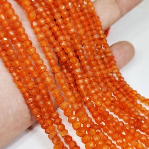 Finest Natural Carnelian Faceted Rondelle/Carnelian Micro Faceted Rondelle/Carnelian Beads/Orange Gemstone/13.5&quot; Strand/4 to 4.5 Mm/1600