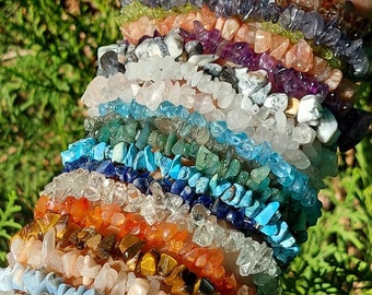 Crystal Stretchy Chip Bracelet,Healing Crystal Chip Bracelet,Chakra Crystal Healing Chip,Gift Crystal Bracelets.Handmade Stretch Bracelet
