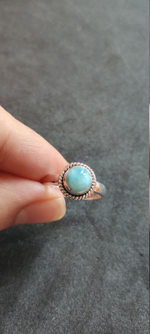 天然ラリマーリング：925スターリングシルバー、ドミニカ産宝石