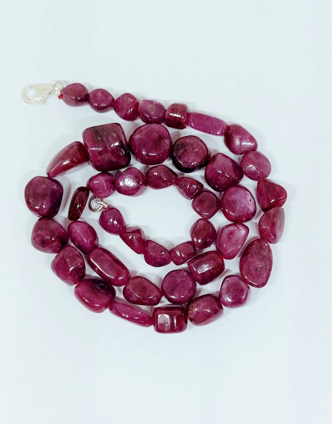 Natural Ruby Plain Smooth Tumbled Necklace With Silver - Etsy 日本