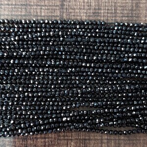 Black Spinel Gemstone Rondelle Beads: Micro Faceted, 2mm, 13 Inch Strand