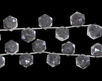 Bergkristall Hexagon Briolette Perlen: Facettierter Kristallstrang (10-12 mm)