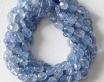 Burmese Blue Sapphire Smooth Oval Beads: 6" Strand, Natural Gemstone