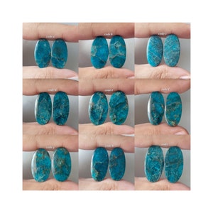 Paire de cabochons forme ovale néon apatite naturelle/apatite néon dos plat/paire apatite néon semi-précieuse/sans perçage/NA-1