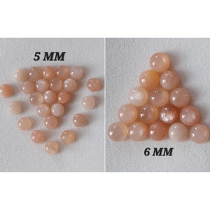 5 peças, tamanho 5 e 6 mm, cabochões redondos lisos de pedra da lua natural pêssego/cabochões lisos de pedra da lua calibrados/cabos de pedra da lua pêssego/CBN-007