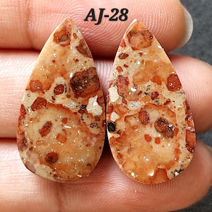 Pear Shape Natural Asteroid Jasper Cabochon Pair/Semi Precious Gemstone Pair for Jewelry/Jasper Cabochon Matching Pair/Free Drilling/AJ-D