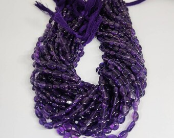 Natural Purple Amethyst Beads: Smooth Oval Gemstone, 13" Strand