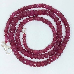 AAA Natural Red Pink Ruby Faceted Rondelle Necklace With Silver Hook/Ruby Faceted Rondelle Beads/Ruby Necklace/3 to 6 Mm/17&quot;Strand