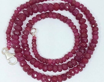 AAA Natural Red Pink Ruby Faceted Rondelle Necklace With Silver Hook/Ruby Faceted Rondelle Beads/Ruby Necklace/3 to 6 Mm/17"Strand