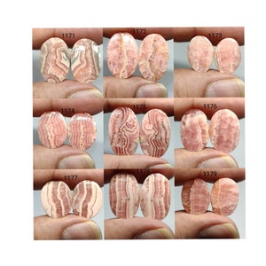 La meilleure paire de rhodochrosite naturelle correspondante ~ Pierre rouge inca ~ Paire de rhodochrosite Cabochon ~ Forme ovale ~ Pierre d’Argentine ~ Pierre à dos plat