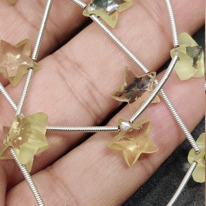 Lemon Quartz Star Briolette Beads: Faceted 11mm, 7&quot; Strand