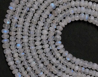 8" Strand,4.5-6.5 MM 100 % Natural White Rainbow Moonstone Smooth Rondelle Beads/Loose Smooth Beads/White Moonstone Beads/RJS-263