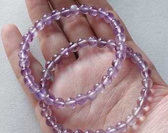 Pink Amethyst Bracelet/Pink Amethyst Beaded Bracelet/Amethyst Gemstone Bracelet/Stretchable Bracelet/Prosperous Bracelet/6 MM/ RJS-415