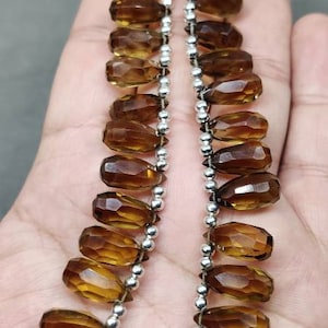 Natural Honey Quartz Faceted Tear Drops Briolette/Side Drilled/Handmade Honey Quartz  Tear Drops/7.5 to 15.5 Mm/9&quot;strand/29 Pieces