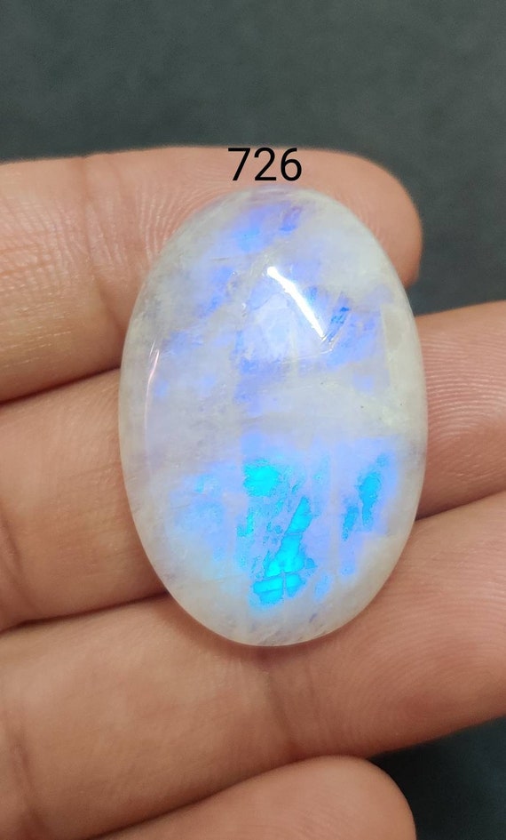 Blue Flashy Rainbow Moonstone Cabochon: Oval Semiprecious Gemstone