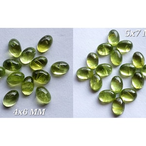 5 peças, 4x6 e 5x7 mm formato oval verde oliva natural cabochão liso peridoto/cabochão liso peridoto calibrado/táxis de pedra de aniversário de agosto/CBN-028