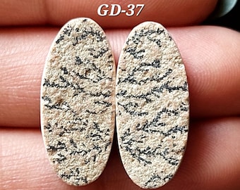 Natural German Dendrite Cabochon Pair: Oval Psilomelane Gemstone