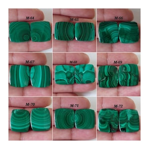 Cabochons en malachite verte naturelle en forme de coussin/Paire assortie en malachite/Paire de pierres semi-précieuses pour boucles d'oreilles/Perçage gratuit/CBN-060