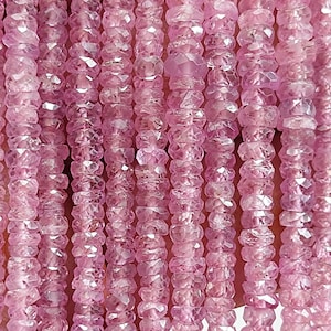 8&quot; Strand AAA Untreated Natural Pink Sapphire Faceted Rondelle/Pink Sapphire Faceted Beads/Sapphire Rondelle/Size-2.5-3.5 To 3-4 Mm/2300