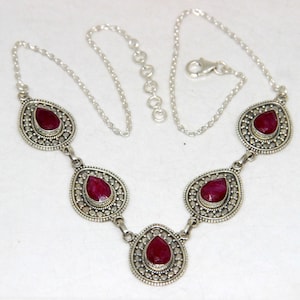 Ruby Necklace Ruby Silver Necklace ,925 Sterling Silver Necklace , Red Ruby Necklace , Ruby Gemstone Necklace , Handmade Silver Jewellery
