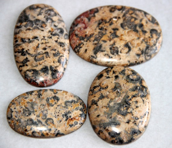 Oval Shape Stone 5 Pieces Natural Leopard Skin Jasper Cabochon Flat Back Stone Whole Sale Price Red Leopard Skin Jasper Gemstone