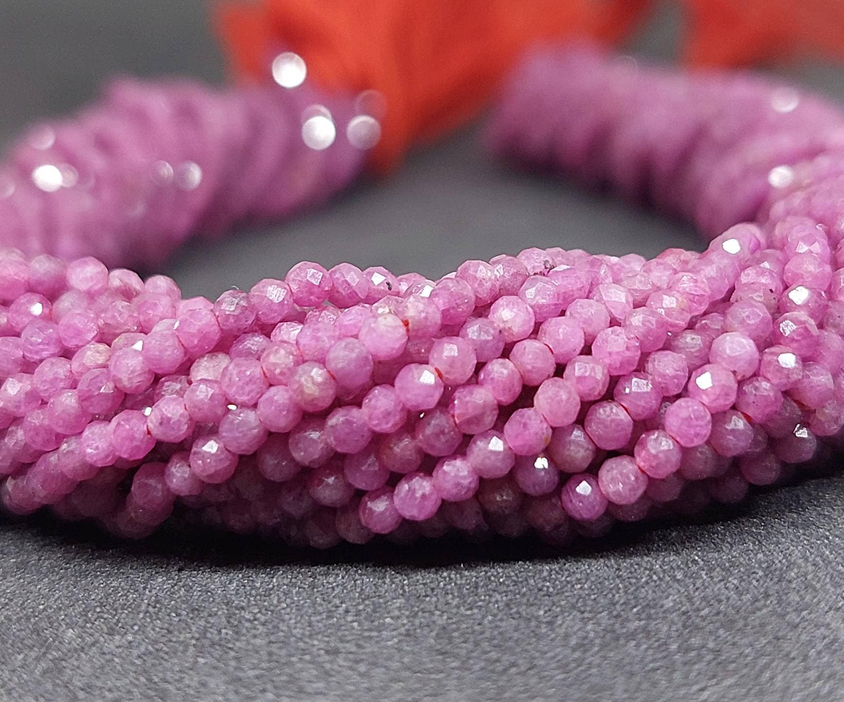 Perline Rondelle Sfaccettate In Rubino St. Da 15", 4 X 3 Mm, Filo - Foto 4