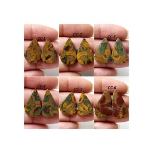 Paire de cabochons en jaspe aux fruits naturels en forme de poire/Paire de pierres semi-précieuses pour boucles d'oreilles/Paire assortie cabochon en jaspe/Perçage gratuit/FJ-CC