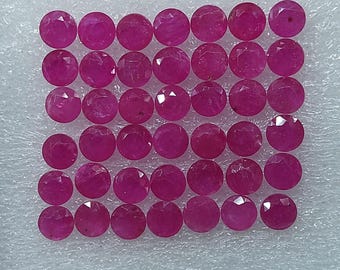 Natural Red Pink Ruby Gemstone: Faceted Round Cut Stone, July Birthstone, 2.5 to 5 mm, 10 pieces / RJS-734