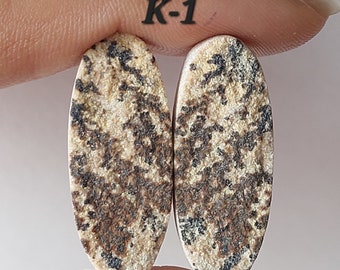 German Dendrite Cabochon Pair: Natural Psilomelane Gemstone, Oval Shape
