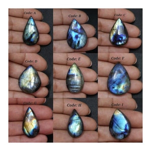 Labradorite blu naturale di alta qualità, cabochon liscio/Labradorite blu appariscente a forma di pera/pietra preziosa calibrata sciolta/fondo piatto/cristalli curativi