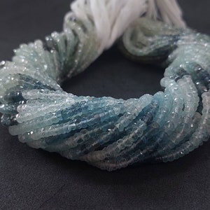 13&quot; Strand Natural Moss Aquamarine Faceted Rondelle Beads (3.5-4 MM)