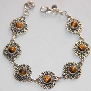 Natuurlijke tijgeroog armband/tijgeroog edelsteen armband/925 massief sterling zilver/handgemaakte armband/verstelbare armband/ronde vorm/sieraden