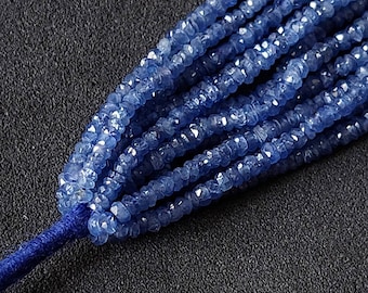 Rondelle à facettes saphir bleu birman d’excellente qualité/perles à facettes/perles précieuses/perles de saphir/perles de pierres précieuses/brin de 6 pouces/2,5 mm.