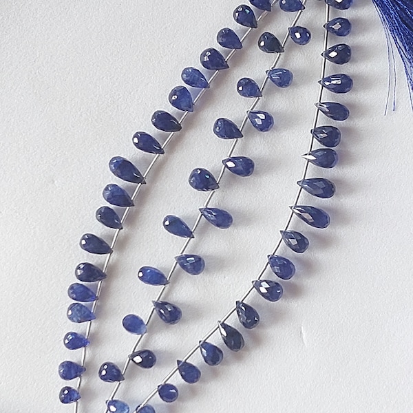 Awesome! 20 pcs Blue Sapphire Faceted Teardrop Briolette/Precious Sapphire Faceted Teardrop Beads/Natural Blue Sapphire Beads/BST-C