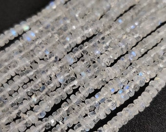 Natural White Rainbow Moonstone Faceted Rondelle/White Rainbow Moonstone Faceted Beads/Semi Precious Beads/3.5-4,4-4.5 Mm/13"Strand