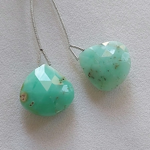 Finest Natural Chrysoprase Heart Shape Faceted Briolette Beads/Briolette Cut Beads/Fancy Beads/Matching Pair / 19x19.50 Mm/Chrysoprase beads