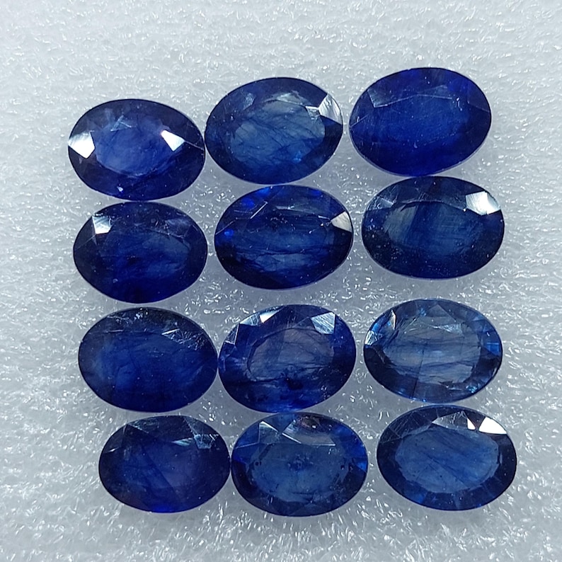 Blå safir ädelstenar, fasetterad oval slipning (2 stycken, 6 x 8 mm) bild 7