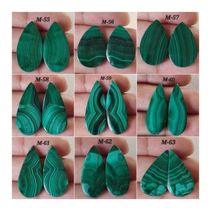 Cabochons en malachite verte naturelle en forme de poire/Cabochons en malachite assortis/Paire de pierres semi-précieuses pour boucles d'oreilles/Perçage gratuit/CBN-059