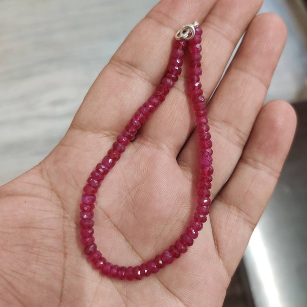 AAA Natural Ruby Faceted Rondelle Bracelet With Silver Hook/Ruby Faceted Beads Bracelet/Ruby Bracelet/4.5-5 Mm/50 Carat/8 Inches