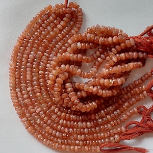 Sunstone Faceted Rondelle Beads: Orange Semi Precious Gemstone, 10&quot; Strand