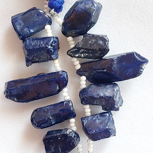 Top Quality! 5 Pieces, Side Drilled Natural Blue Sapphire Raw Stone/Blue Sapphire Crystals/Sapphire Rough Gemstone/10 to 18 MM/RJS-054