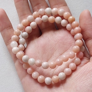 Pink Opal Bracelet/Pink Opal Beaded Bracelet/Opal Gemstone Bracelet/Stretchable Bracelet/Prosperous Bracelet/6.5 MM/ RJS-413