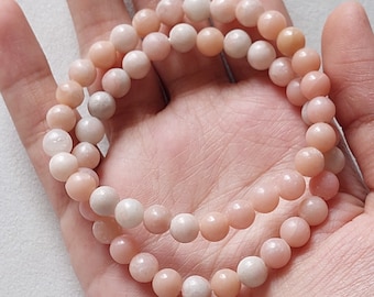 Pulsera de ópalo rosa/Pulsera de cuentas de ópalo rosa/Pulsera de gema de ópalo/Pulsera elástica/Pulsera de la prosperidad/6,5 mm/ RJS-413