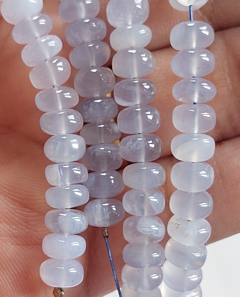 Aqua Chalcedony Rondelle Beads: 6.5mm Smooth Gemstone Strand/ RJS-030 image 2