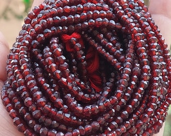 Red Garnet Faceted Rondelle Beads: Natural Gemstone Strand (12 Inch)/RJS-147