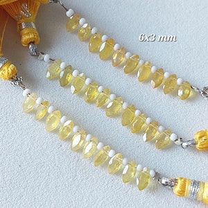 Perline di zaffiro giallo naturale al 100%, forate lateralmente, sfaccettate, a forma di marquise, briolette/perline di pietre preziose/perline di zaffiro/6x3-7x3,5 mm/RJS-462