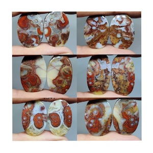Superbe paire d’agate en dentelle folle mexicaine naturelle / cabochon de guérison / pierre précieuse polie lisse / paire suprême de dentelle folle d’agate / forme ovale