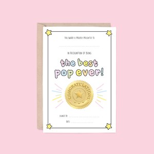 Best Pop Award Father's Day Greeting Card | Certificate Style (Personalised Card, Grandfather Card, Card for Grandparents, Thank You Card)