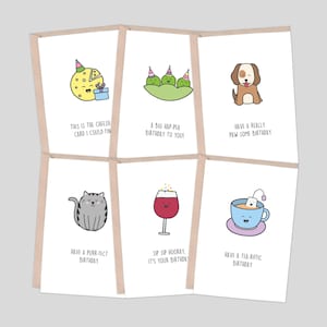 Birthday Collection | 6 Greeting Card Pack (Bulk Cards, Card Bundle, Card Set, Birthday Card, Funny Card, Pun Card, Cute Card)