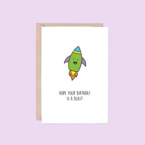 Birthday Is A Blast Greeting Card | Rocket (Birthday Card, Space Birthday Card, Kids Birthday Card, Funny Card, Pun Card, Cute Card)